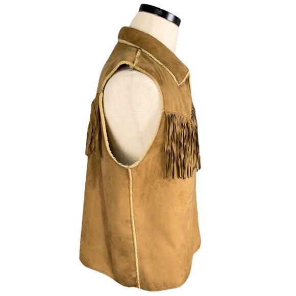 Vintage Valerie Stevens Womens Fringe Vest Faux Suede Shearling Lined Western L - Picture 4 of 9